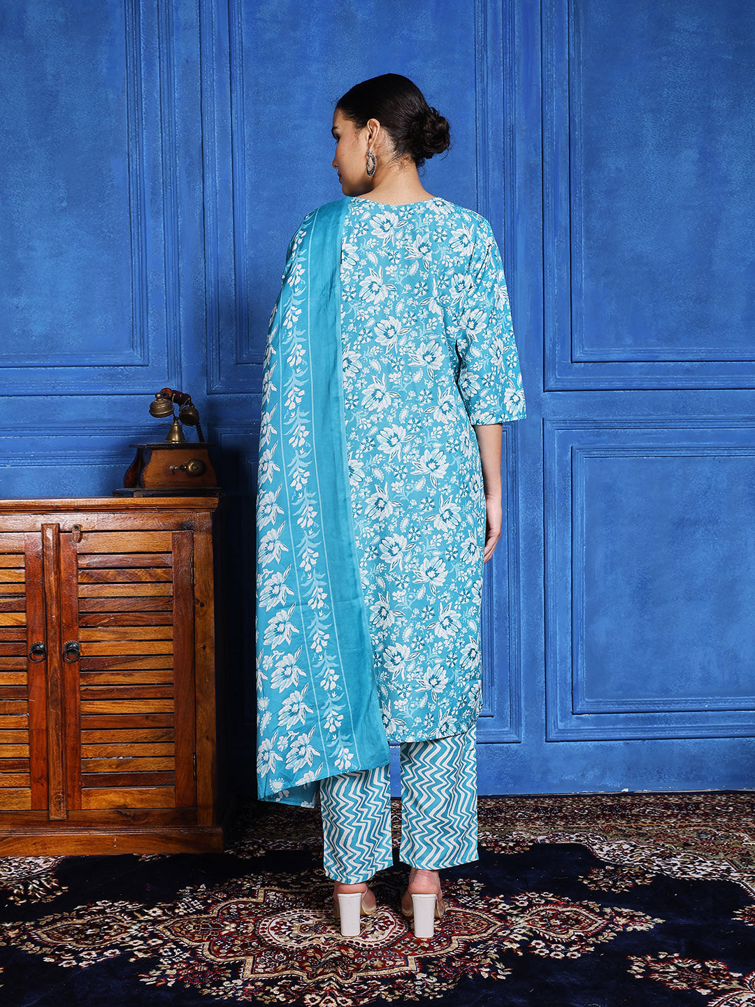 Printed Cotton Blend Kurta With Pants & Dupatta
