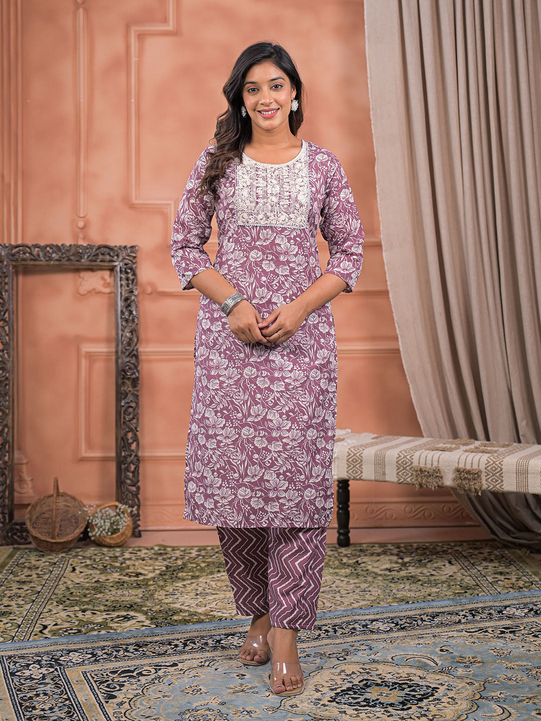 Printed Cotton Kurta With Pant &amp; Dupatta