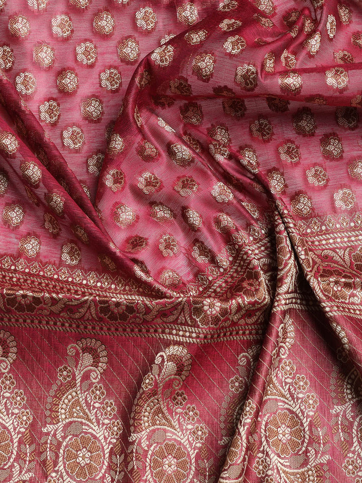 Woven Banarasi Chanderi Unstitched Suit With Dupatta