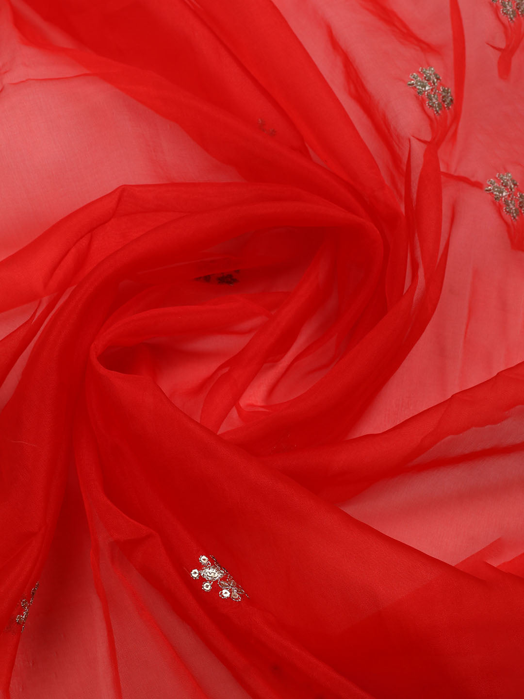 Neck Embroidered &amp; Printed Organza Unstitched Suit With Dupatta