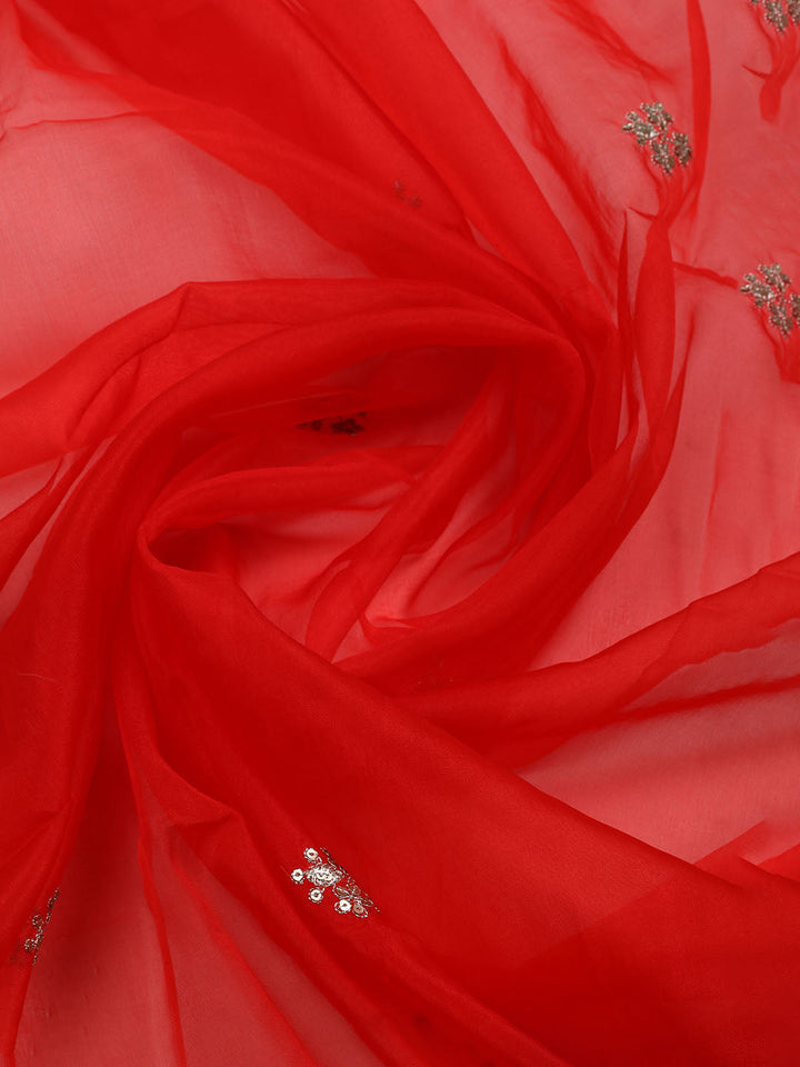 Neck Embroidered &amp; Printed Organza Unstitched Suit With Dupatta