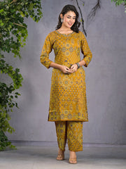 Printed Cotton Blend Kurta With Pants