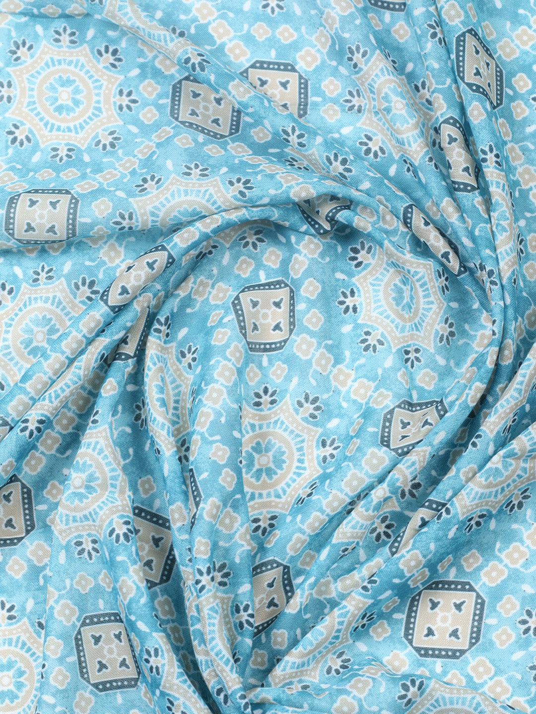 Printed Cotton Blend Unstitched Suit With Pant &amp; Dupatta