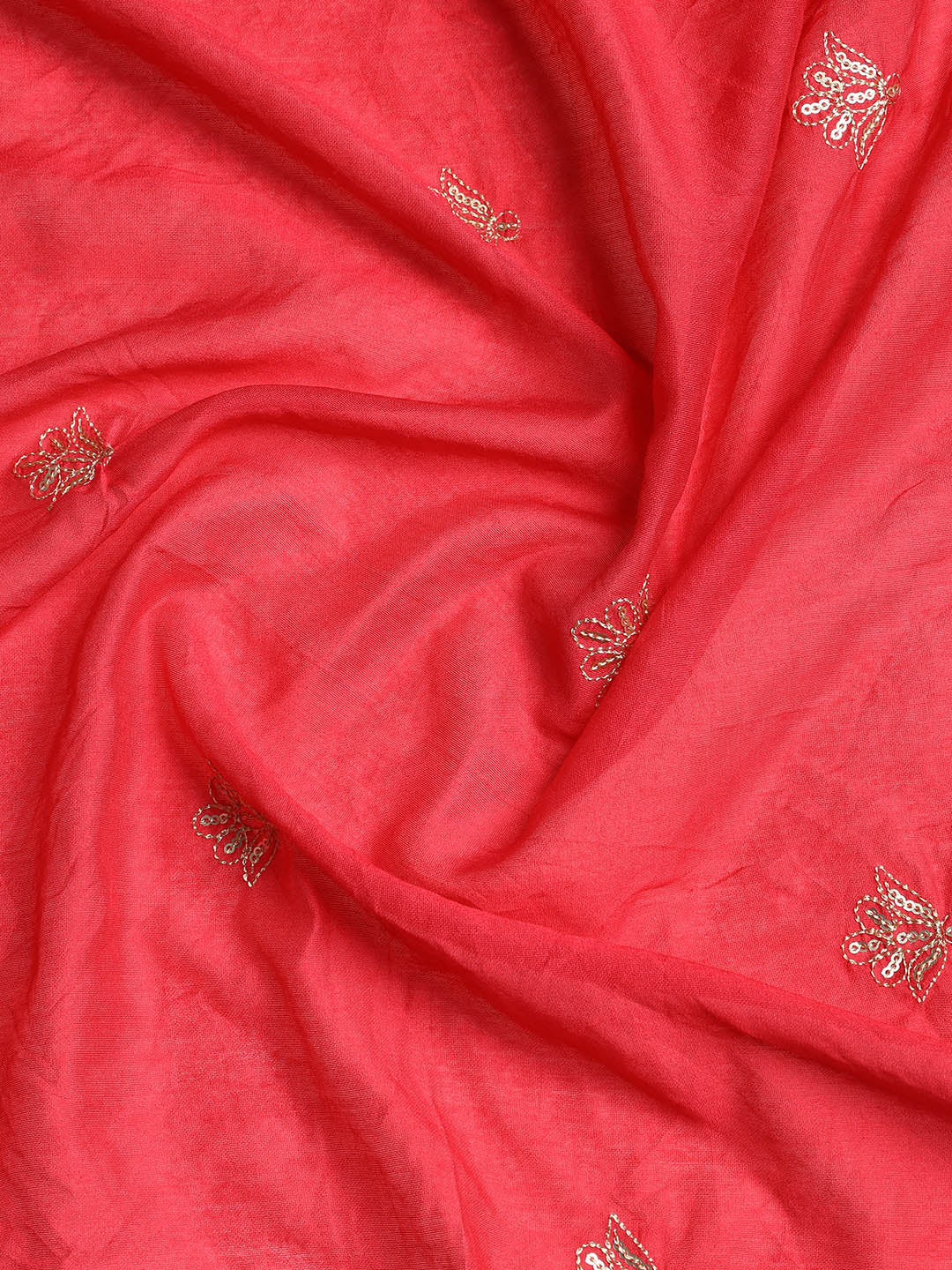 Gota Neck Cotton Blend Unstitched Suit With Dupatta