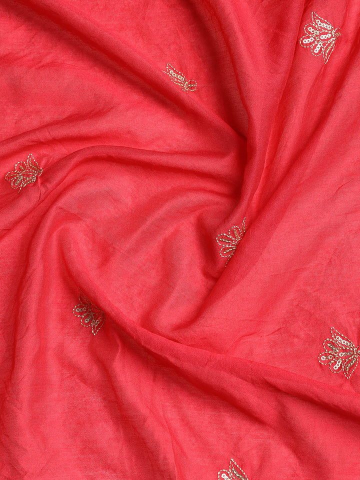 Gota Neck Cotton Blend Unstitched Suit With Dupatta