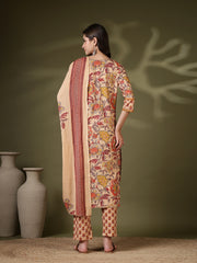 Printed Cotton Blend Kurta With Pant & Dupatta