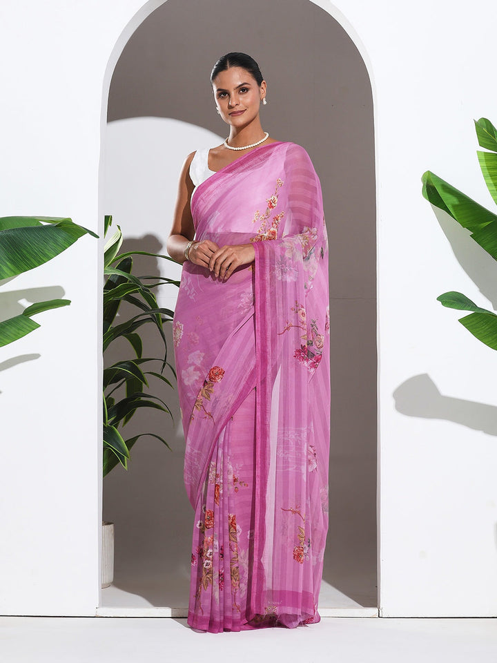 Floral Printed Crepe Saree