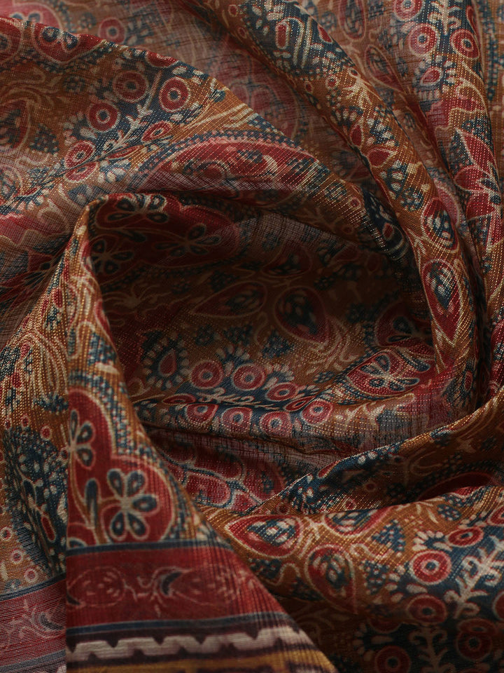 Embroidered Chanderi Unstitched Suit With Pant &amp; Dupatta