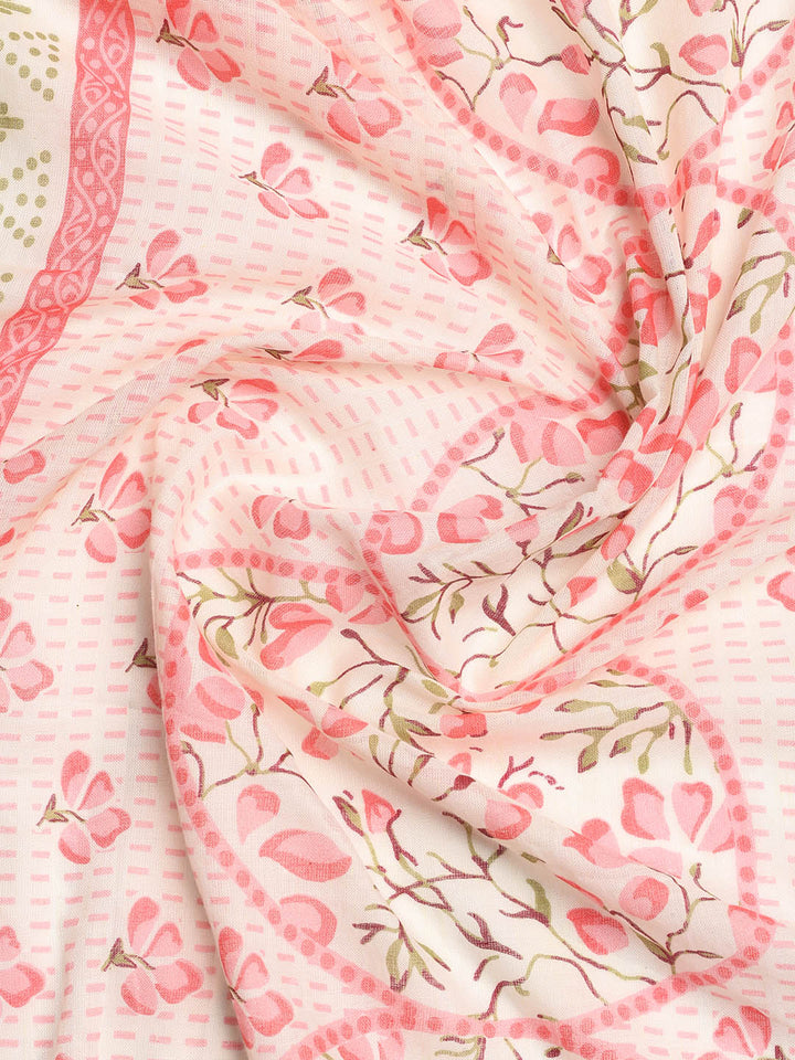 Printed Cotton Blend Unstitched Suit With Dupatta