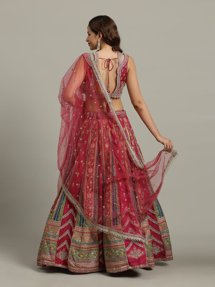 Multi Kali Art Silk Choli With Lehenga &amp; Dupatta
