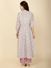 Floral Printed Cotton Anarkali Kurta With Pants