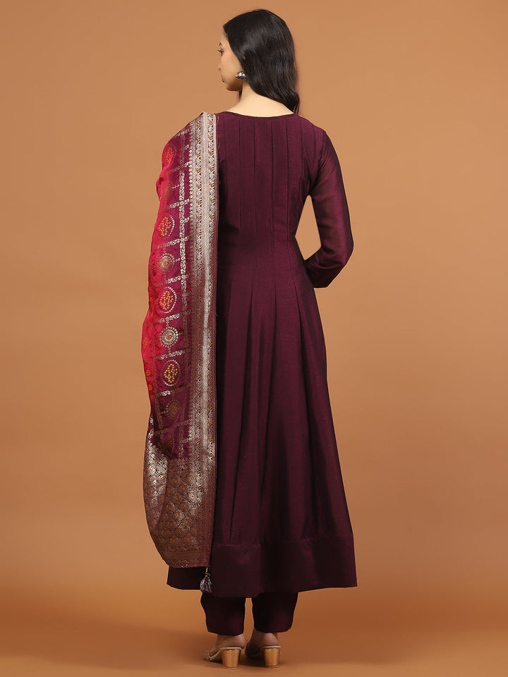 Zari Sequin Embroidery Art Silk Kurta With Pants &amp; Dupatta