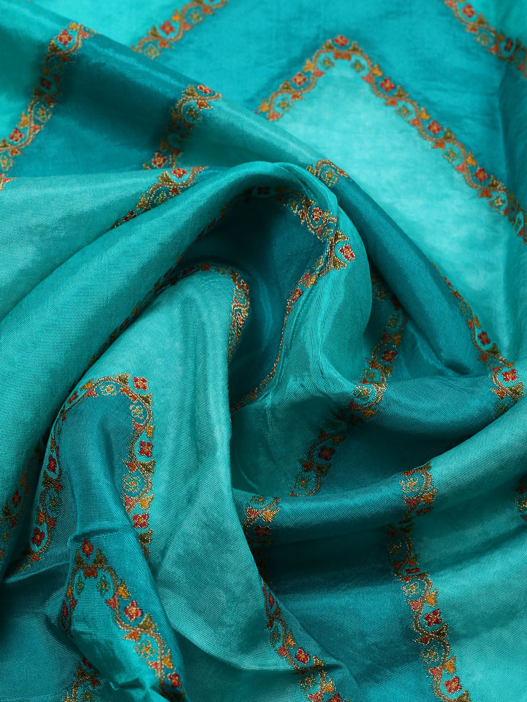 Embroidered Chanderi Unstitched Suit With Pant &amp; Dupatta