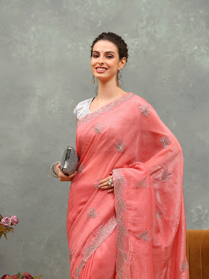 Thread Embroidered Chiffon Saree
