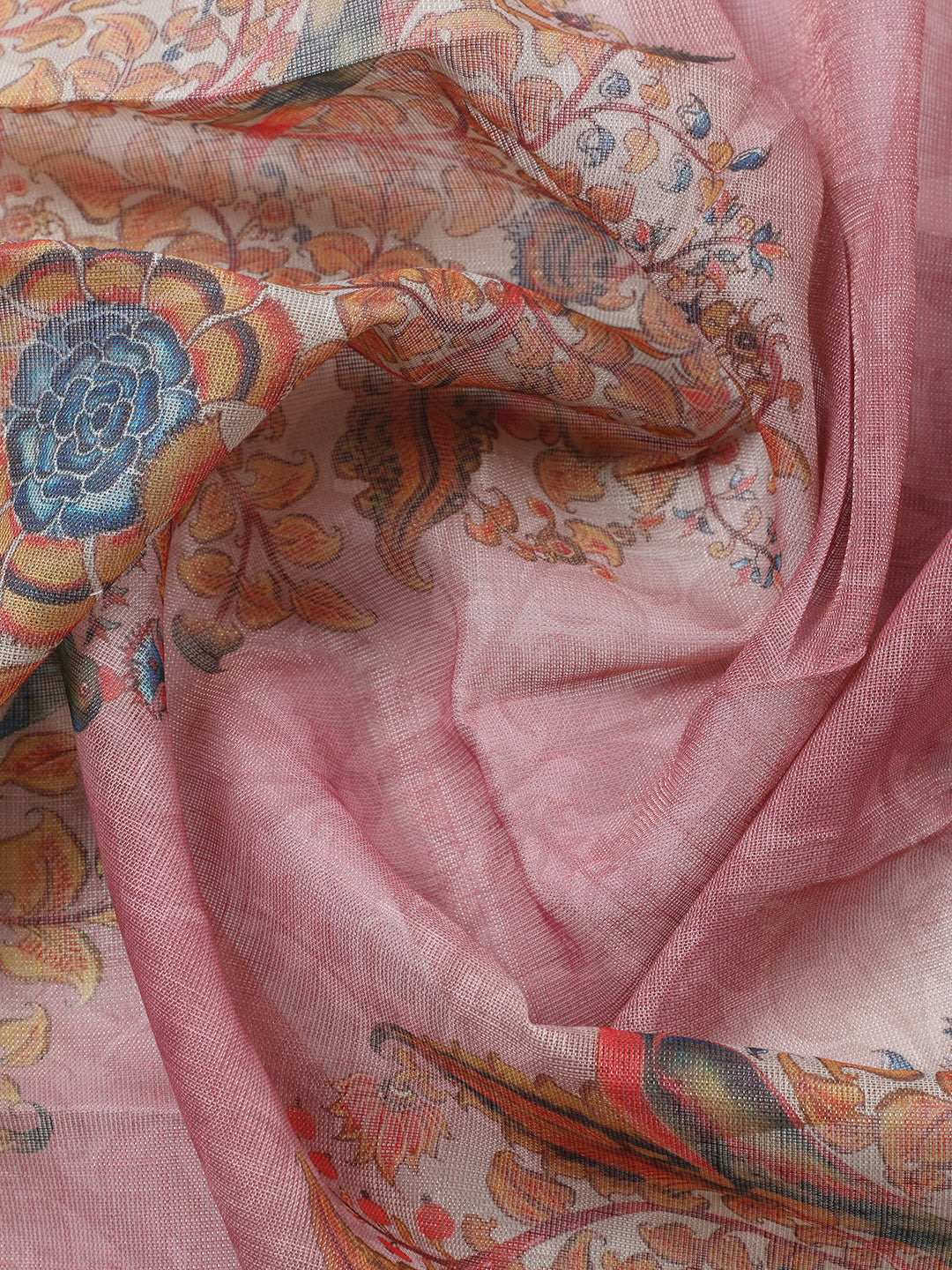 Printed Linen Blend Unstitched Suit With Pant &amp; Dupatta