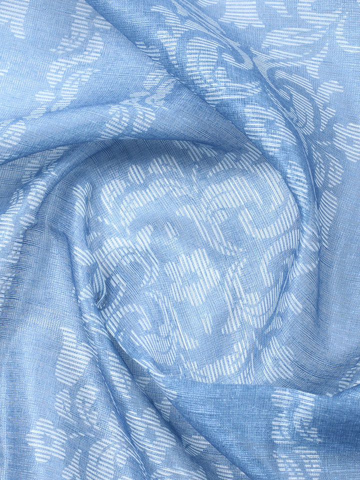 Printed Chanderi Unstitched Suit With Pant &amp; Dupatta