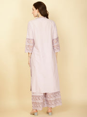 Thread Embroidery Cotton Kurta With Pants