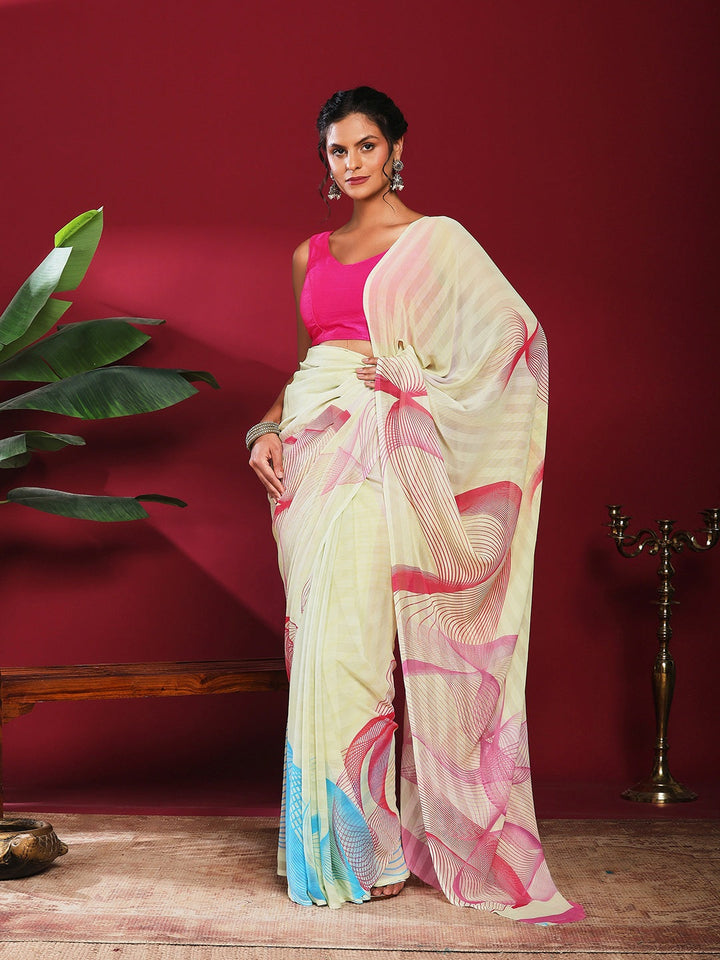 Floral Printed Crepe Saree