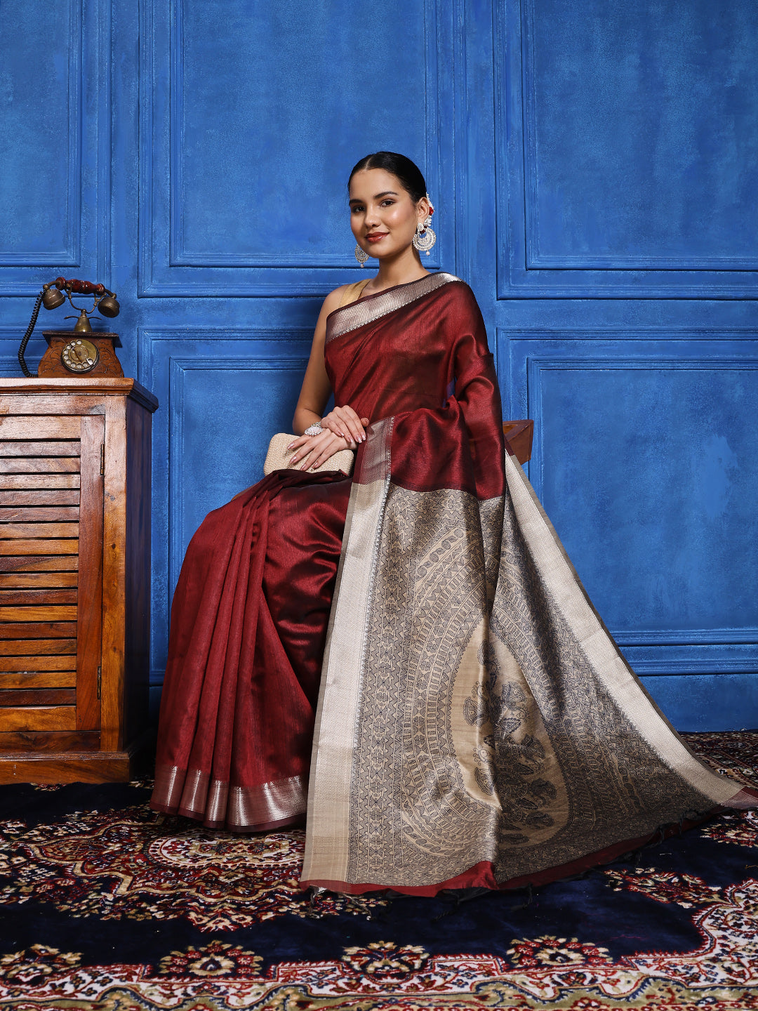 Zaari Jaal Tussar Saree