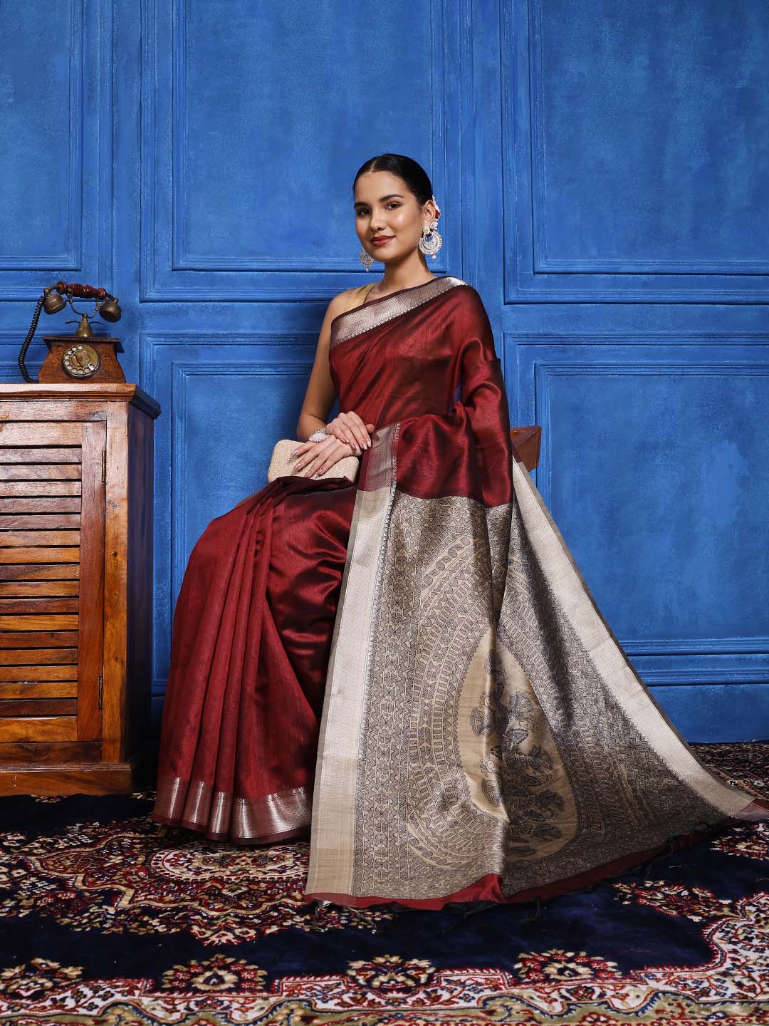 Zaari Jaal Tussar Saree