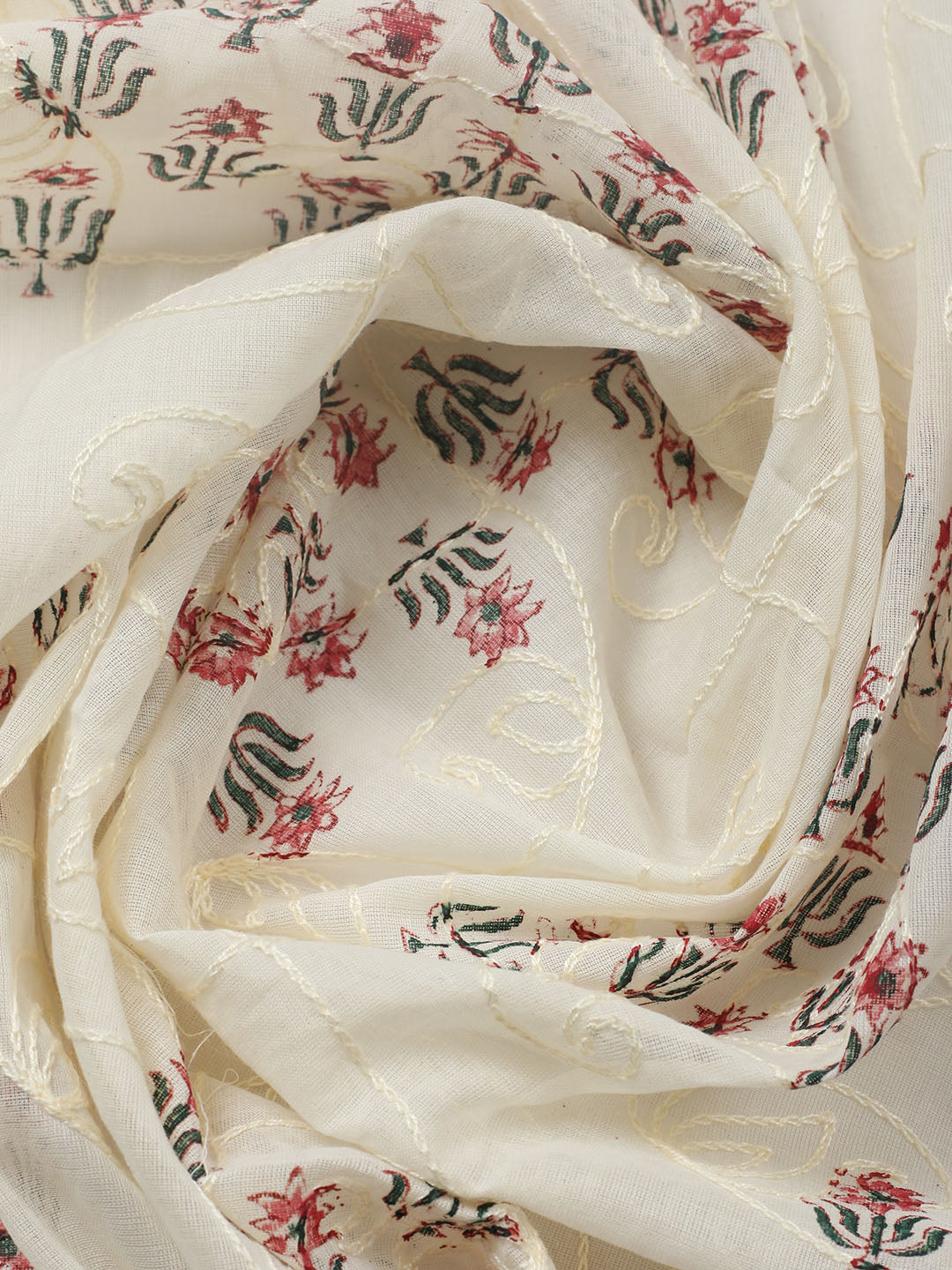 Printed Cotton Blend Unstitched Suit With Pant &amp; Dupatta