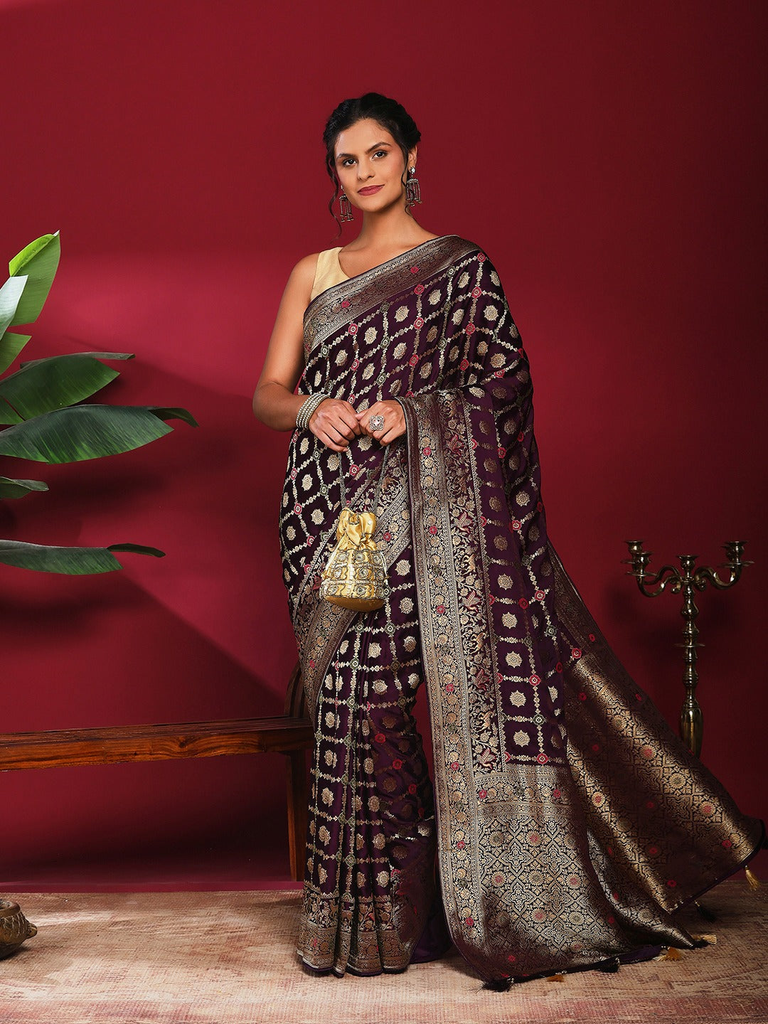 Woven Design Satin Saree