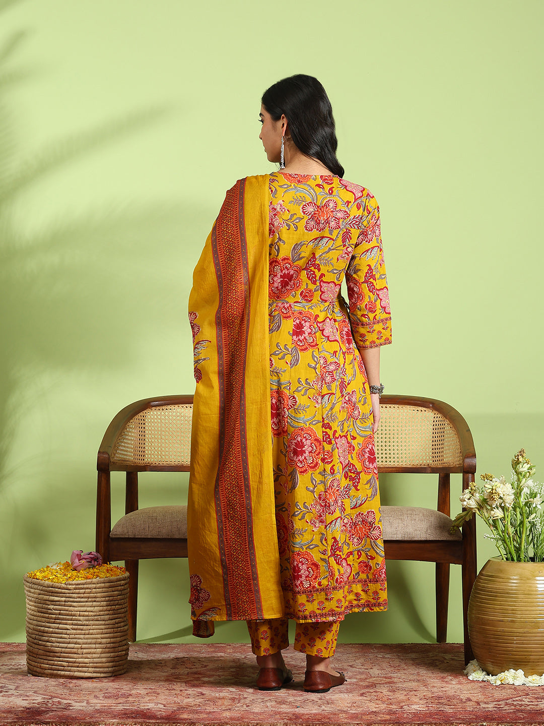 Printed Cotton Kurta With Pant &amp; Dupatta