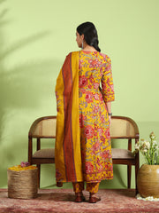 Printed Cotton Kurta With Pant & Dupatta
