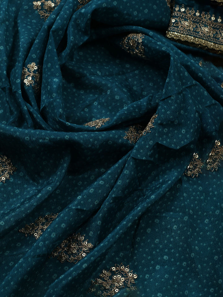 Embroidered Art Silk Unstitched Suit With Dupatta