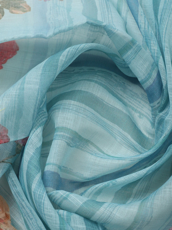 Embroidered Linen Blend Unstitched Suit With Pant &amp; Dupatta