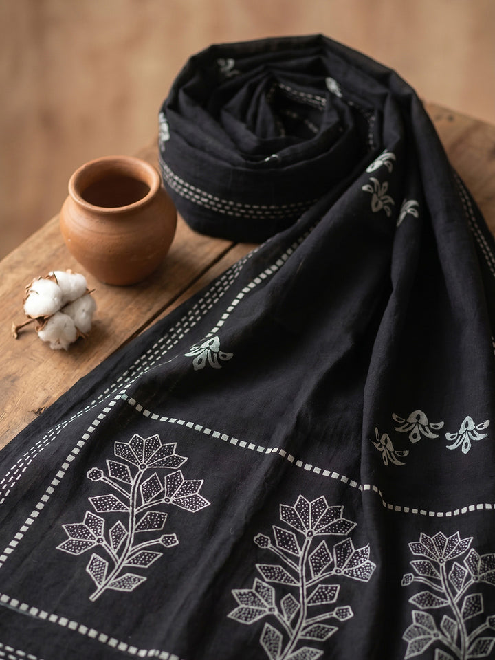 Printed Cotton Blend Unstitched Suit With Pant &amp; Dupatta