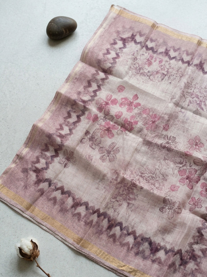 Printed Linen Blend Unstitched Suit With Pant &amp; Dupatta