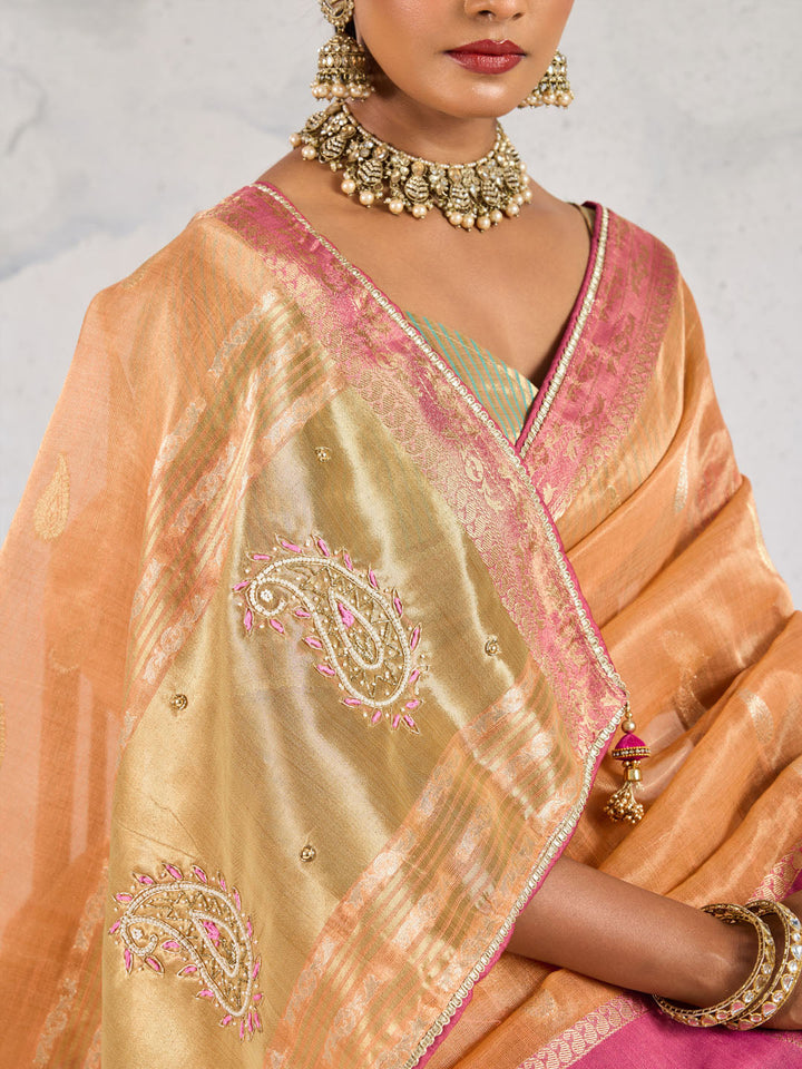 Embroidered Tissue Linen Saree
