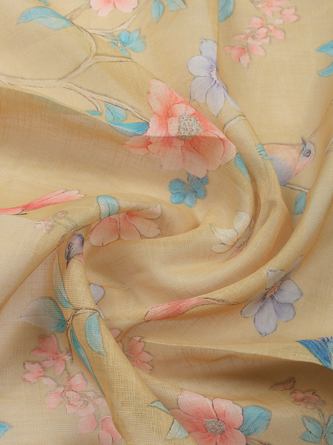 Printed Linen Blend Unstitched Suit With Pant &amp; Dupatta