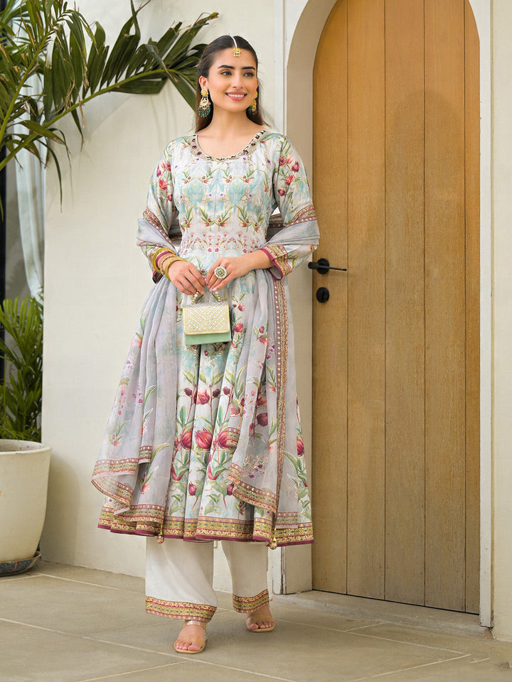 Embroidered Art Silk Kurta With Pant &amp; Dupatta