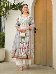 Embroidered Art Silk Kurta With Pant & Dupatta