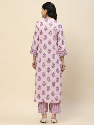 Floral Printed Cotton Kurta With Pants