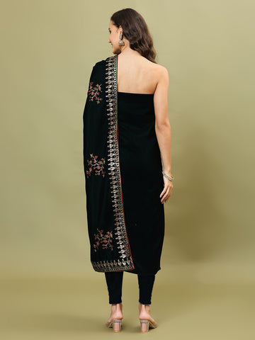 Neck Embroidered Velvet Unstitched Suit Piece With Dupatta