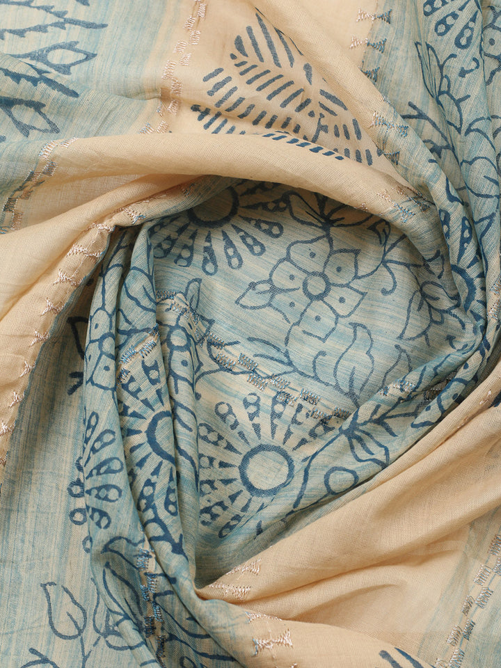 Embroidered Cotton Blend Unstitched Suit With Pant &amp; Dupatta