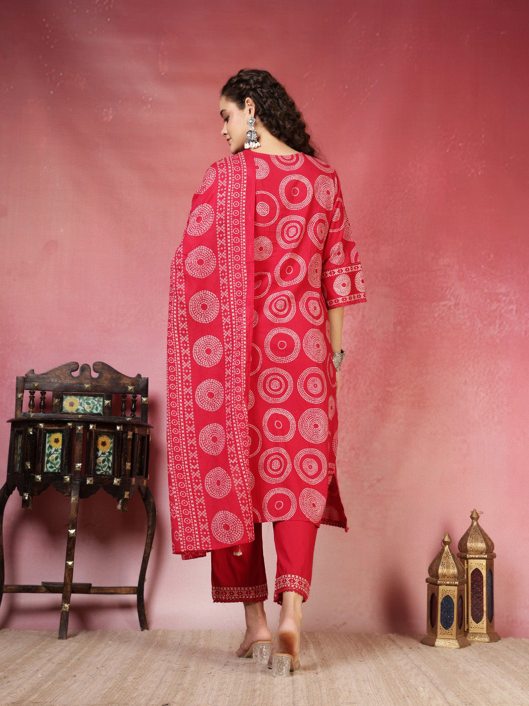 Printed Cotton Blend Kurta With Pants & Dupatta