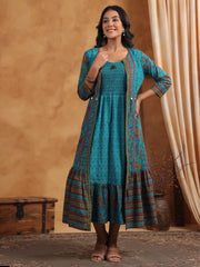 Digital Printed Cotton Blend Kurta & Cape