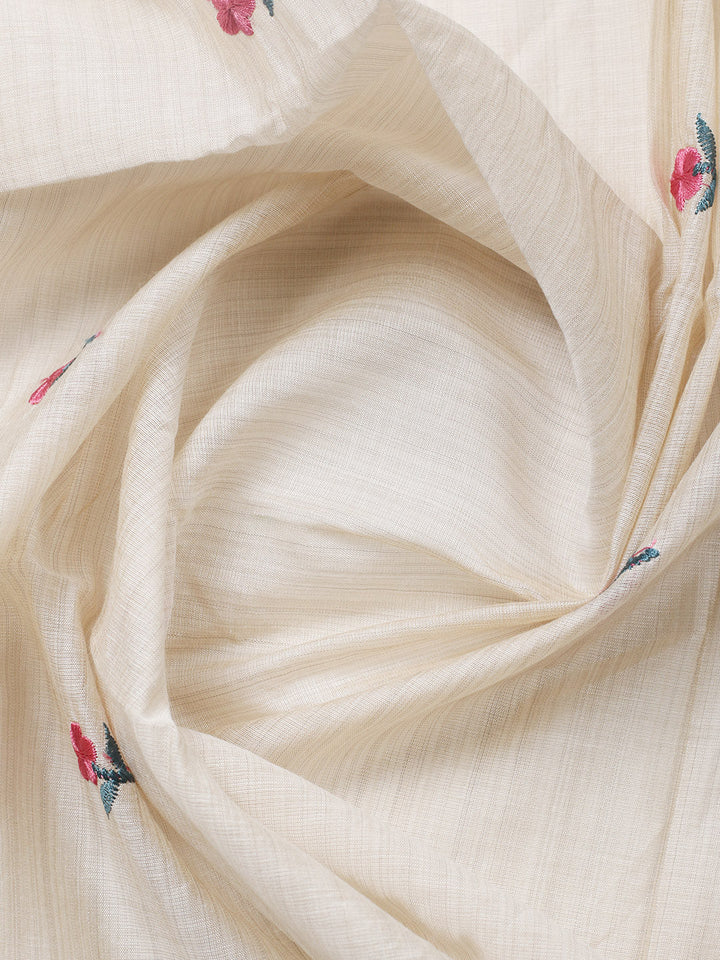 Embroidered Tussar Silk Unstitched Suit With Pant &amp; Dupatta