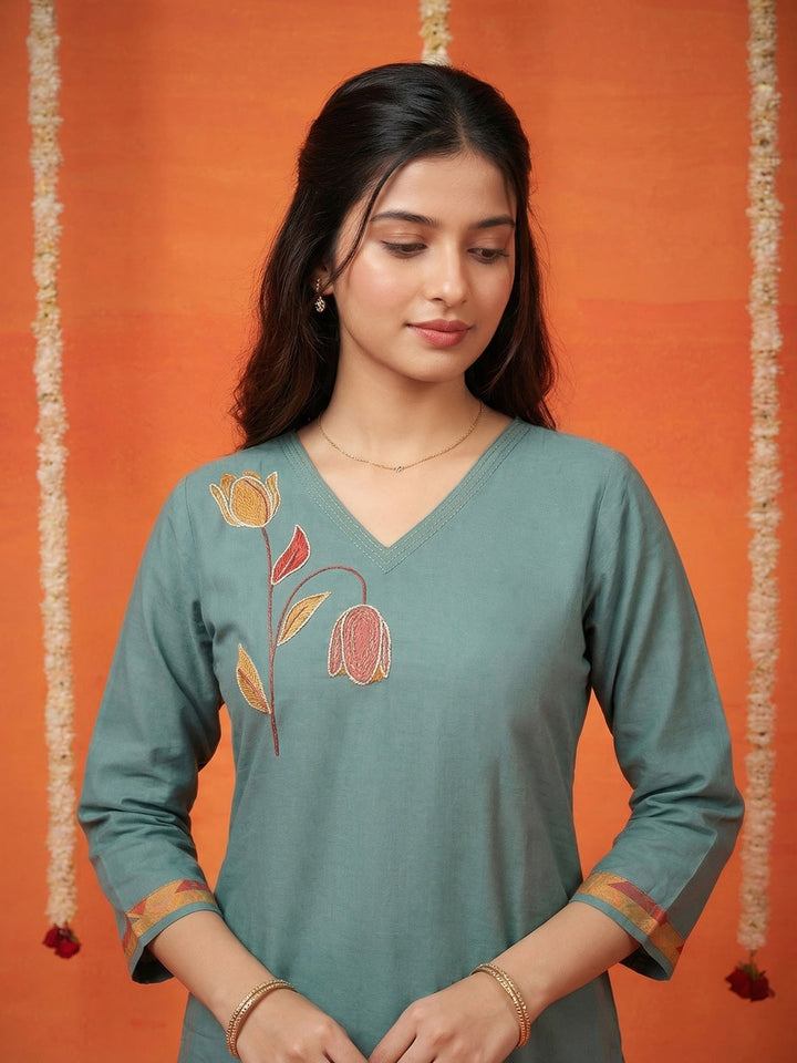 Embroidered Art Silk Kurta With Pant &amp; Dupatta