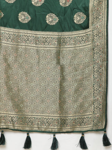 Zari Border Booti Satin Woven Saree