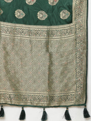 Zari Border Booti Satin Woven Saree