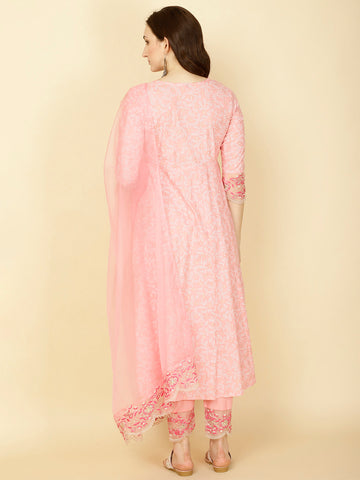 Booti Printed Cotton Kurta With Pants & Dupatta