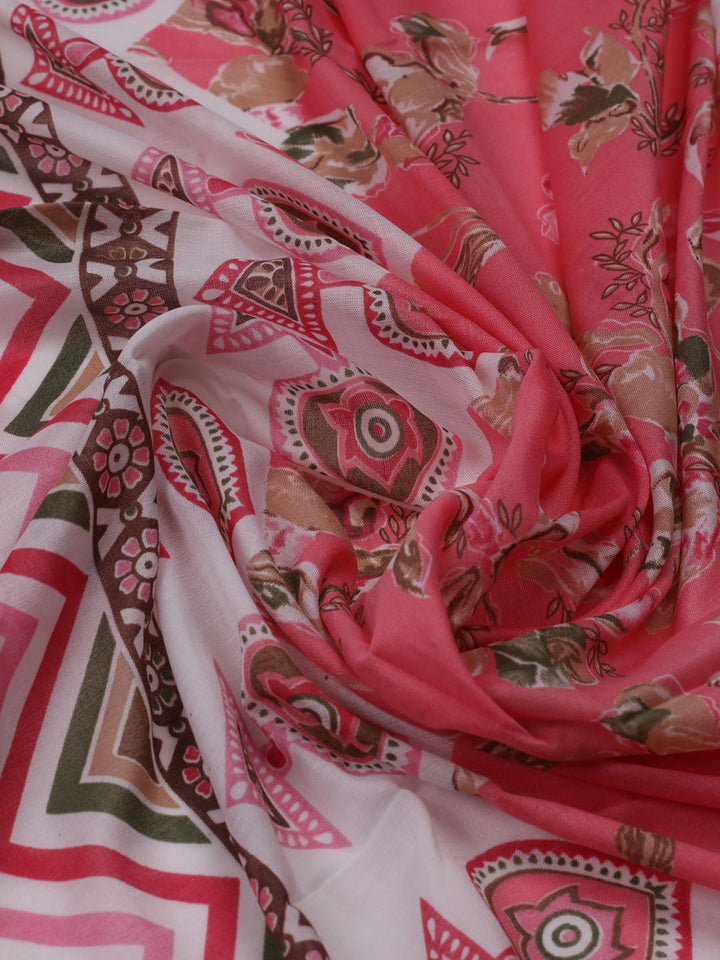 Neck Embroidered Cotton Blend Unstitched Suit With Dupatta