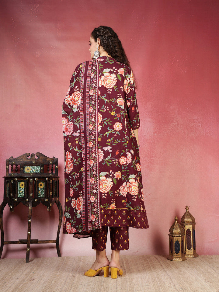 Printed Cotton Blend Kurta With Pant &amp; Dupatta