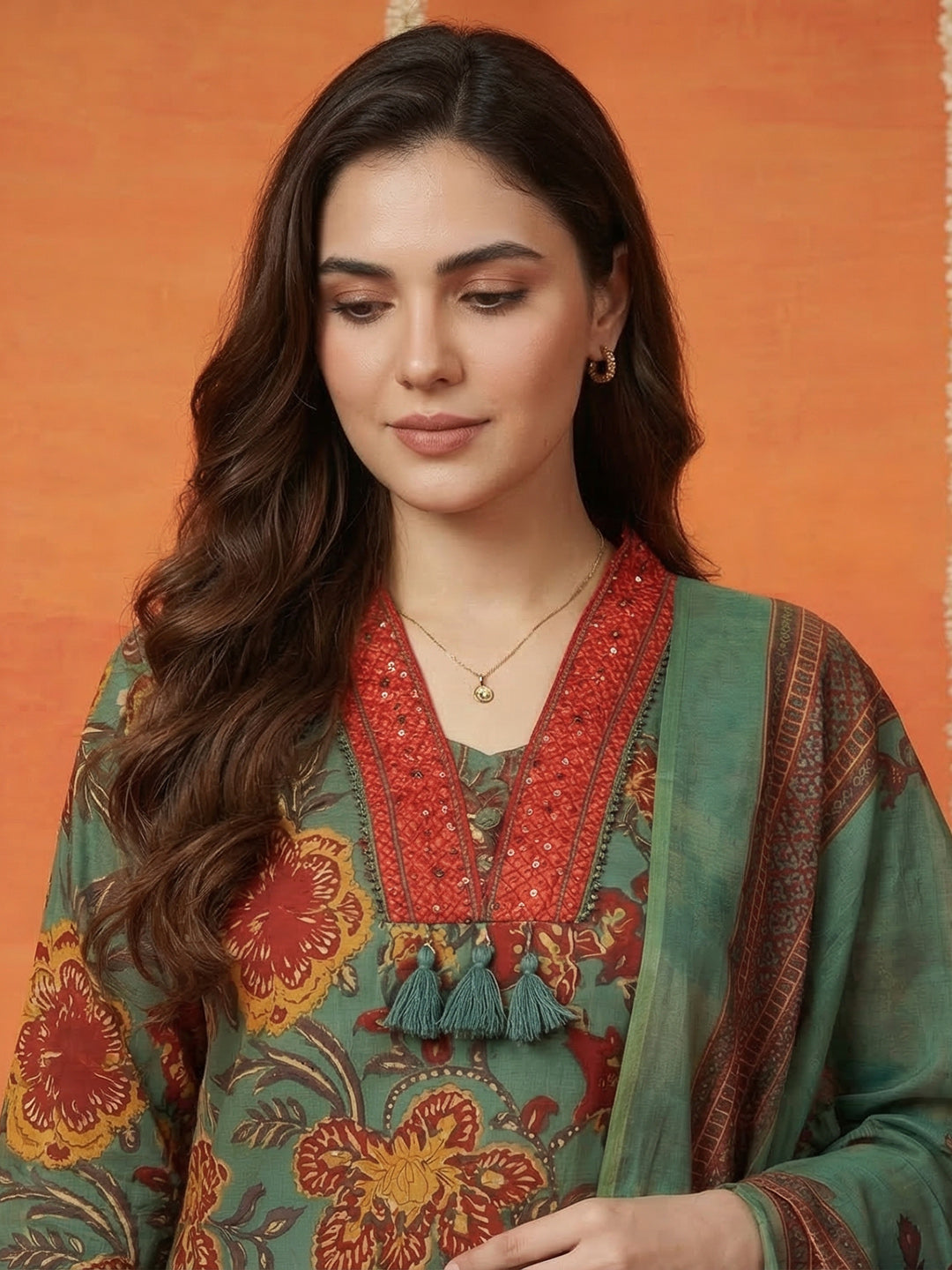 Printed Cotton Blend Kurta With Pant &amp; Dupatta