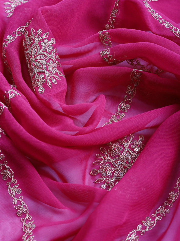Embroidered Art Silk Unstitched Suit With Pant &amp; Dupatta